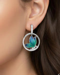 Emerald Glaze Butterfly Halo Earrings – 925 Sterling Silver