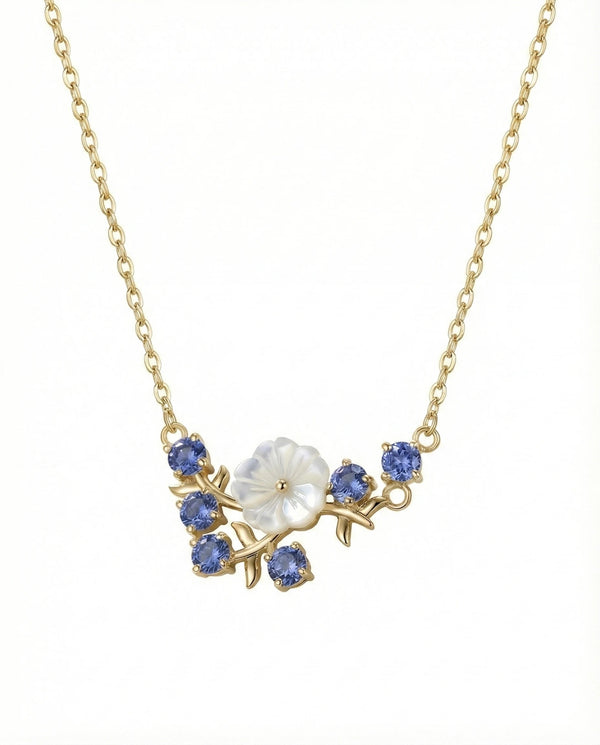 Blooming Pearl & Tanzanite Azure Necklace – 925 Sterling Silver