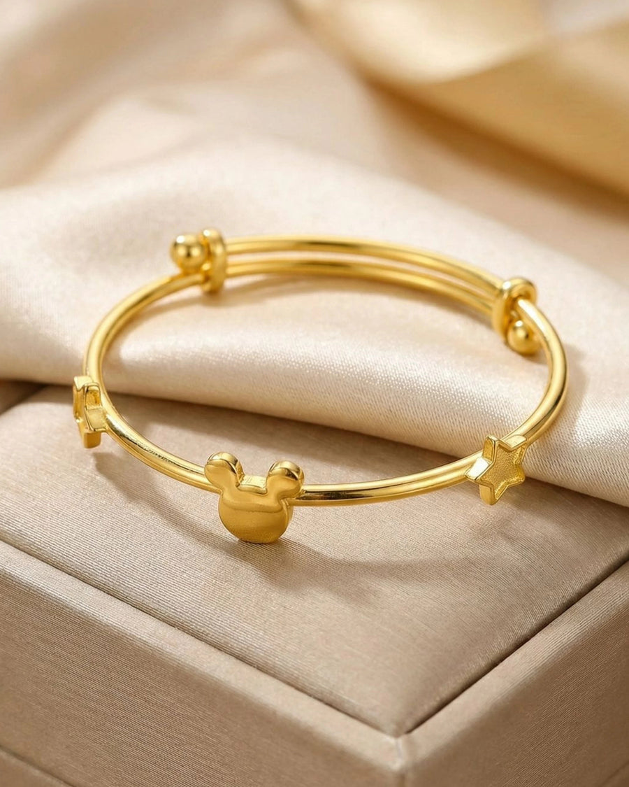 Silvonar 925 Sterling Silver Kids' Bangle – [Magic Mouse & Stars Adjustable Design]