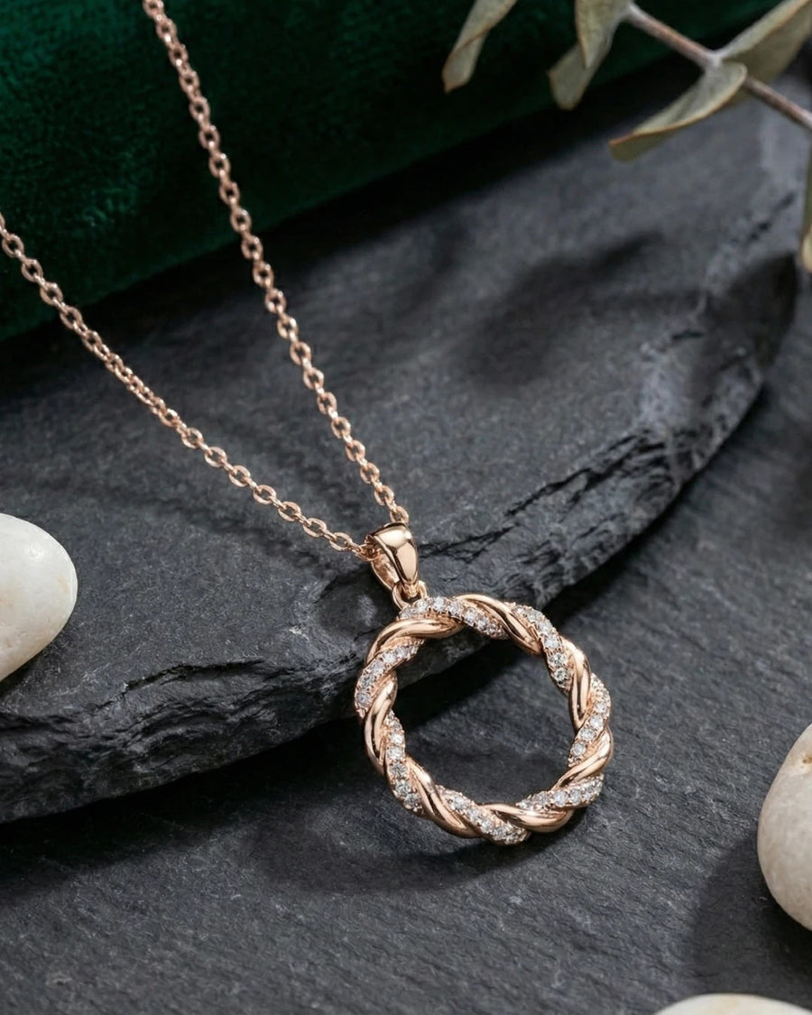 Entwined Halo Pavé Circle Necklace – 925 Sterling Silver