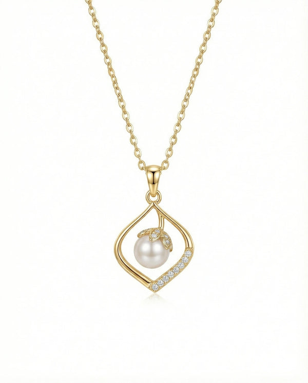 Radiant Teardrop Pearl & Bud Necklace – 925 Sterling Silver