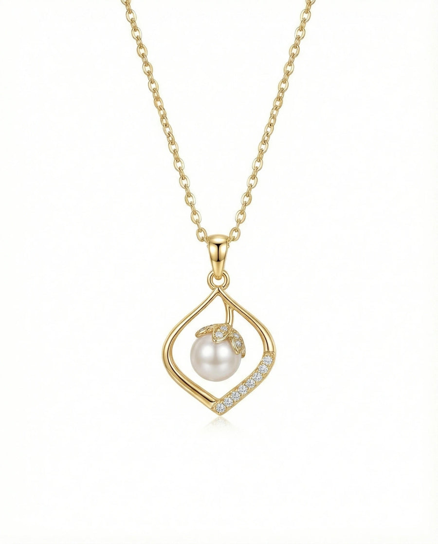 Radiant Teardrop Pearl & Bud Necklace – 925 Sterling Silver