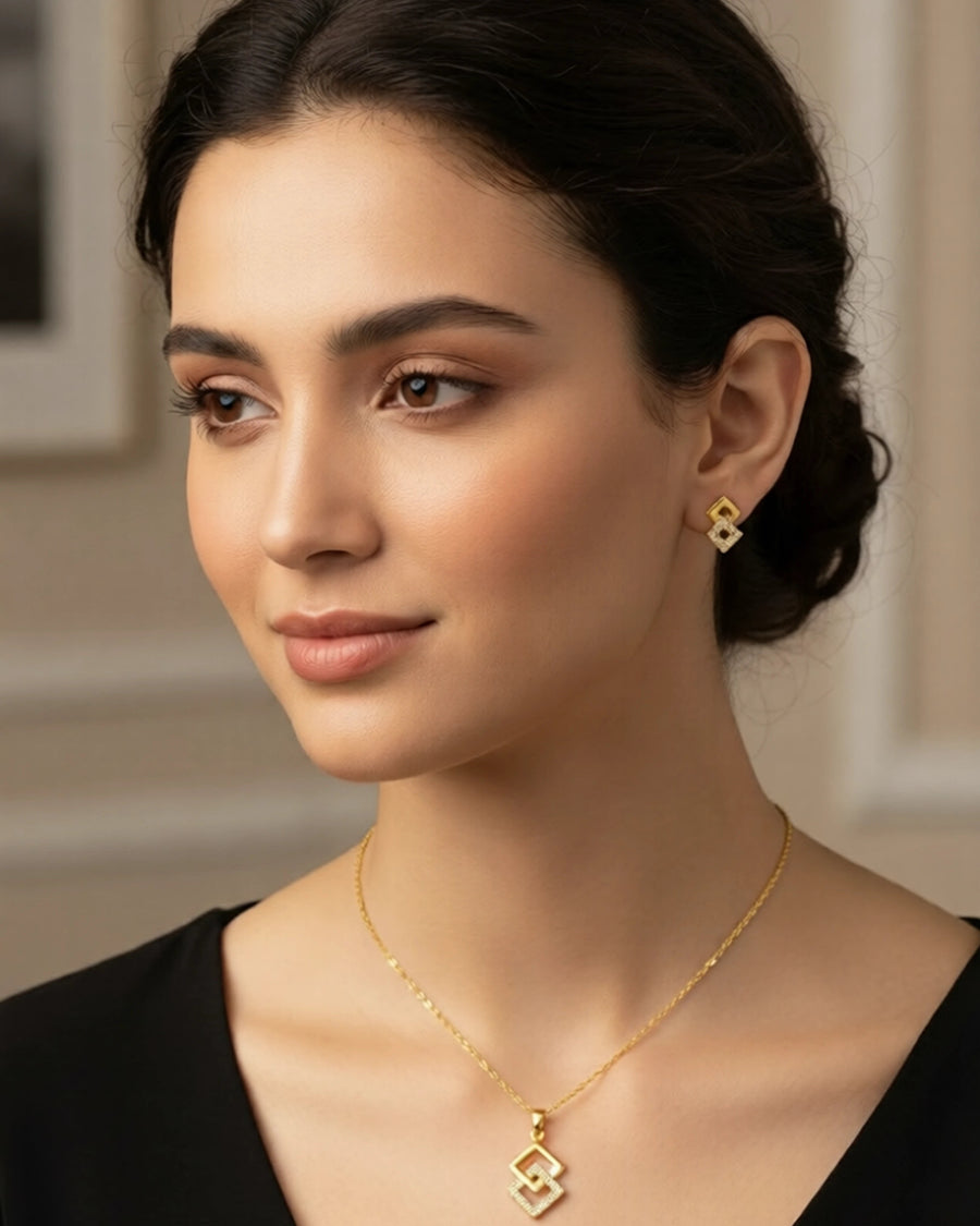 Silvonar 925 Sterling Silver Jewelry Set – [Interlocking Geometric Diamond Design]