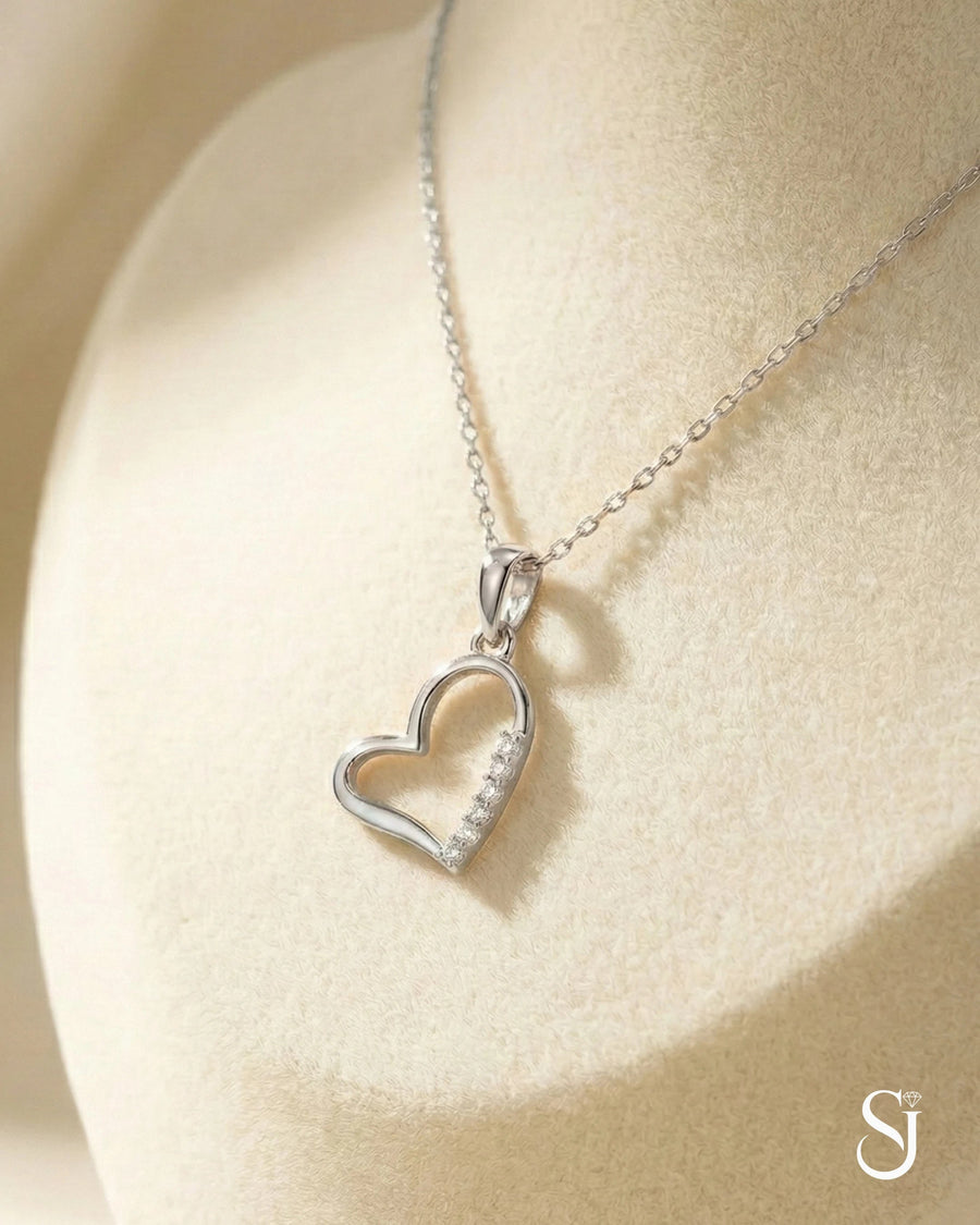 Graceful Open Heart Solitaire Necklace – 925 Sterling Silver