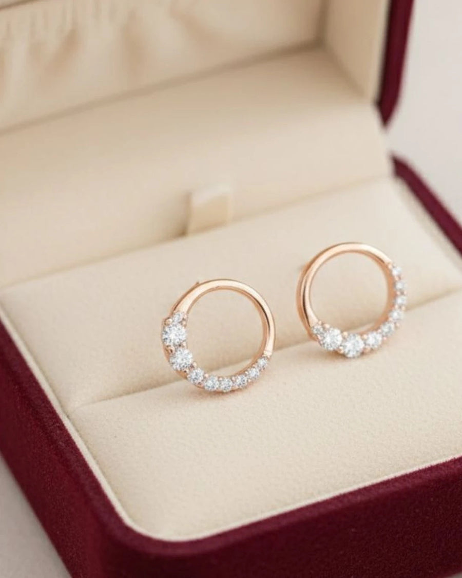 Ethereal Crescent Halo Stud Earrings – 925 Sterling Silver