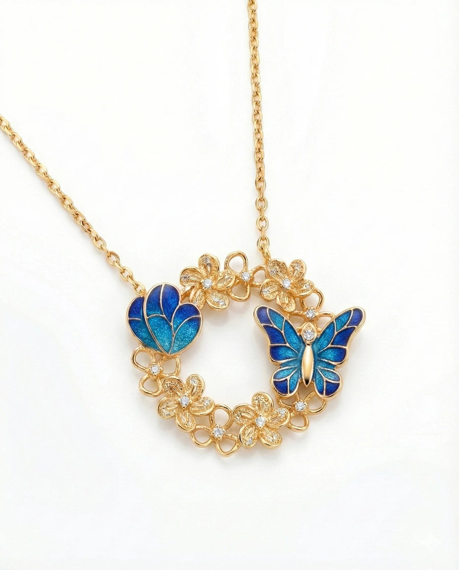 Enchanted Butterfly Garden Wreath Necklace – 925 Sterling Silver