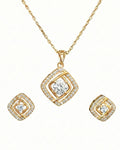 Silvonar Gold Plated 925 Sterling Silver Radiant Square Halo Jewelry Set – Pendant Necklace & Stud Earrings