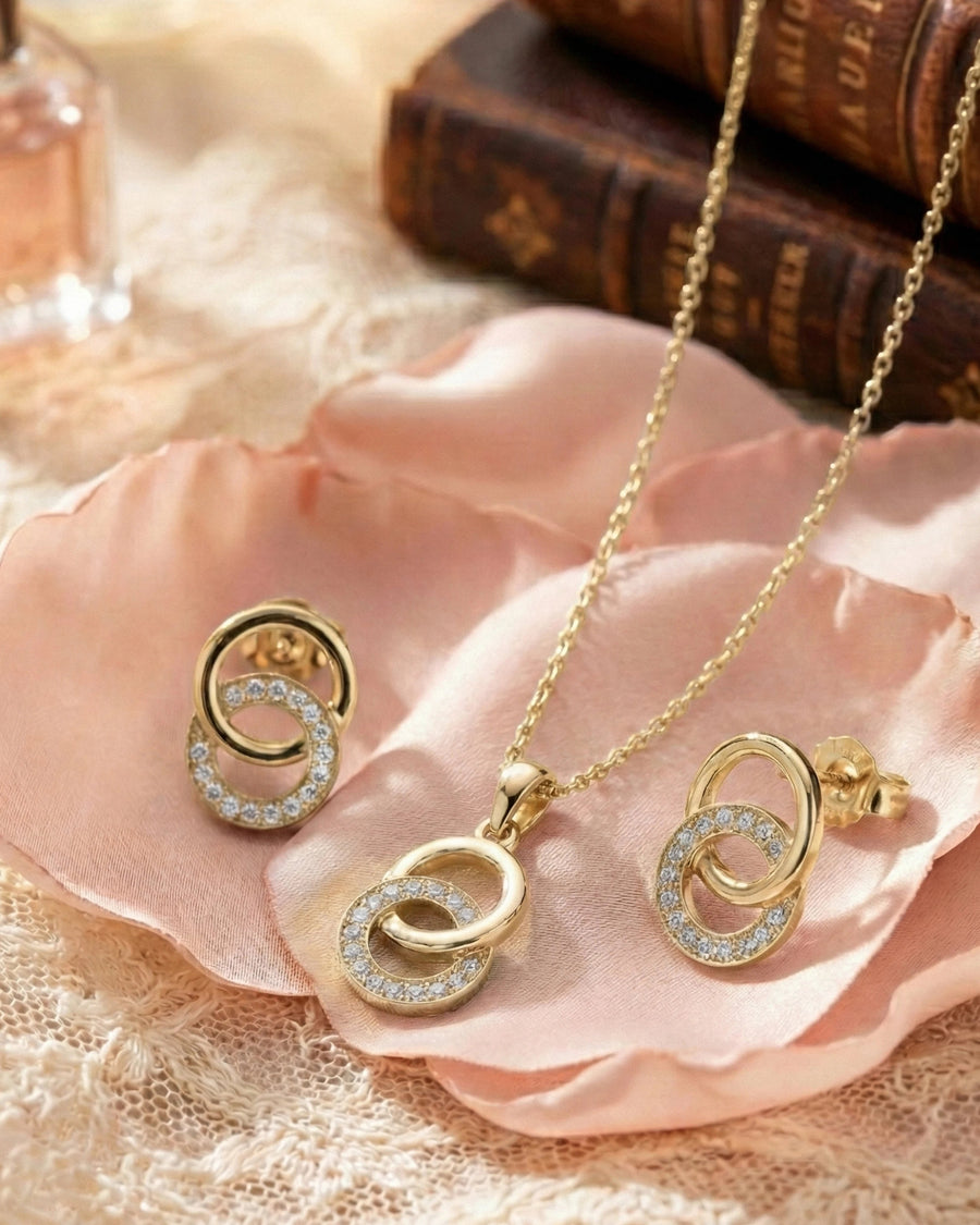 Silvonar 925 Sterling Silver Jewelry Set – [Interlocking Eternal Circles Design]