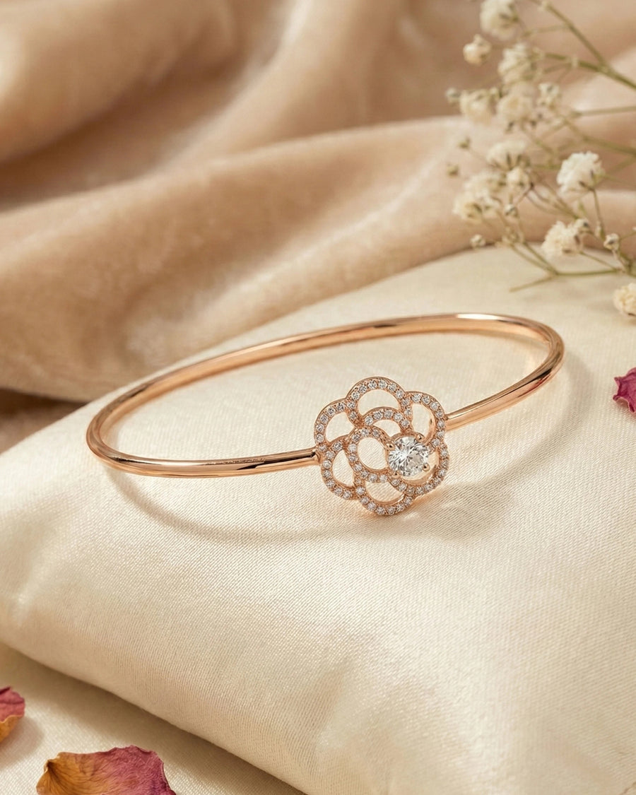 Midnight Rose Filigree Bangle – 925 Sterling Silver