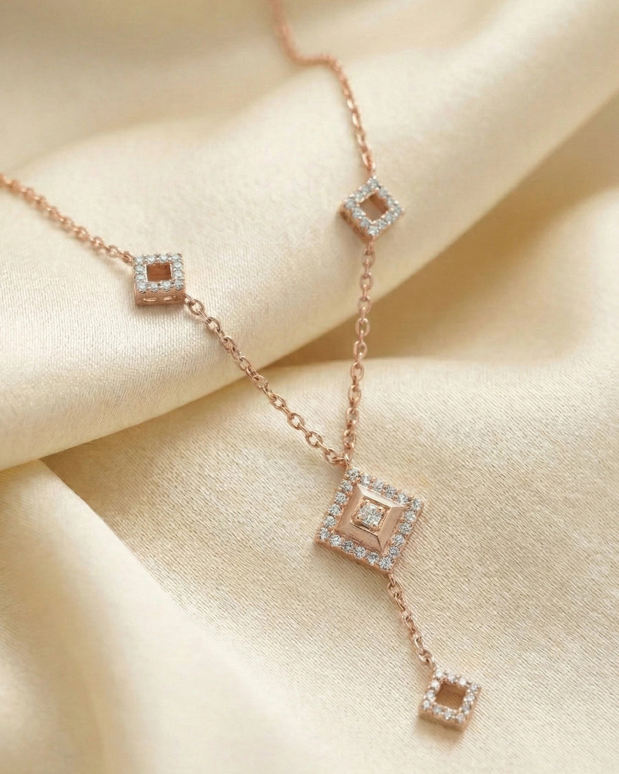 Imperial Geometric Diamond-Drop Necklace – 925 Sterling Silver