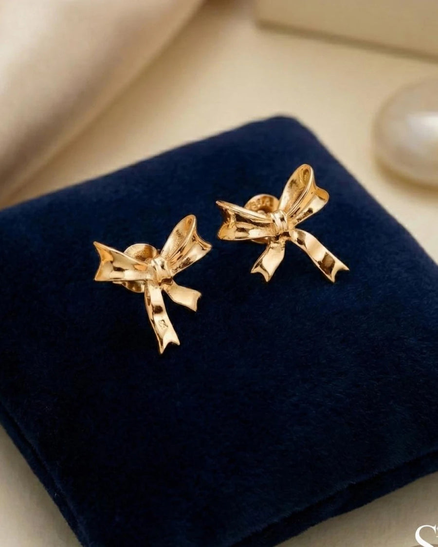 Polished Ribbon Bow Stud Earrings – 925 Sterling Silver