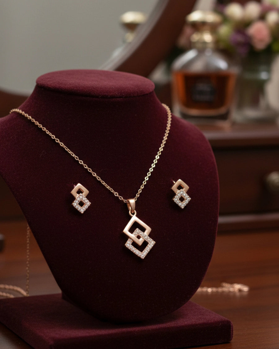 Silvonar 925 Sterling Silver Jewelry Set – [Interlocking Geometric Diamond Design]