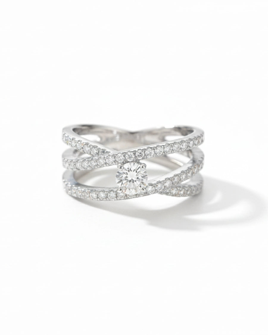 Eternal Brilliance Cross-Path Solitaire Ring – 925 Sterling Silver