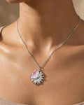 Pink Meadow Butterfly & Daisy Pendant – 925 Sterling Silver