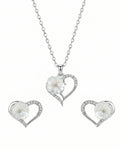 Silvonar 925 Sterling Silver Heart & Mother-of-Pearl Flower Jewelry Set – Romantic Necklace and Earrings