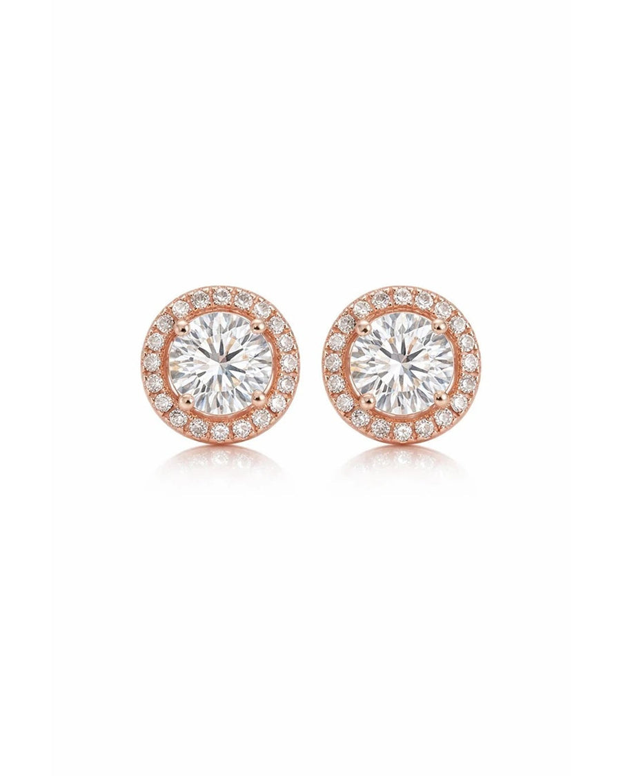 Brilliant Halo Solitaire Stud Earrings – 925 Sterling Silver