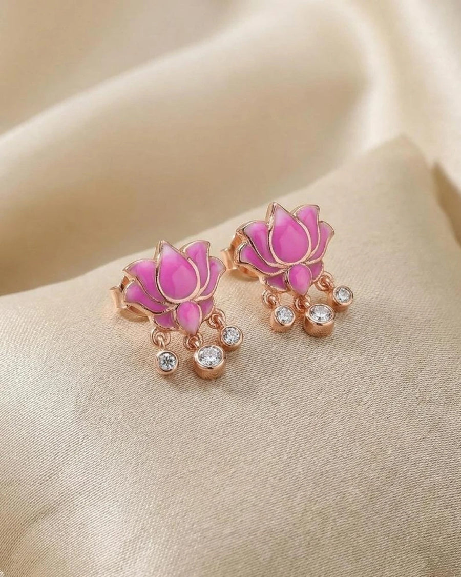 Graceful Lotus Blossom Enamel Studs – 925 Sterling Silver