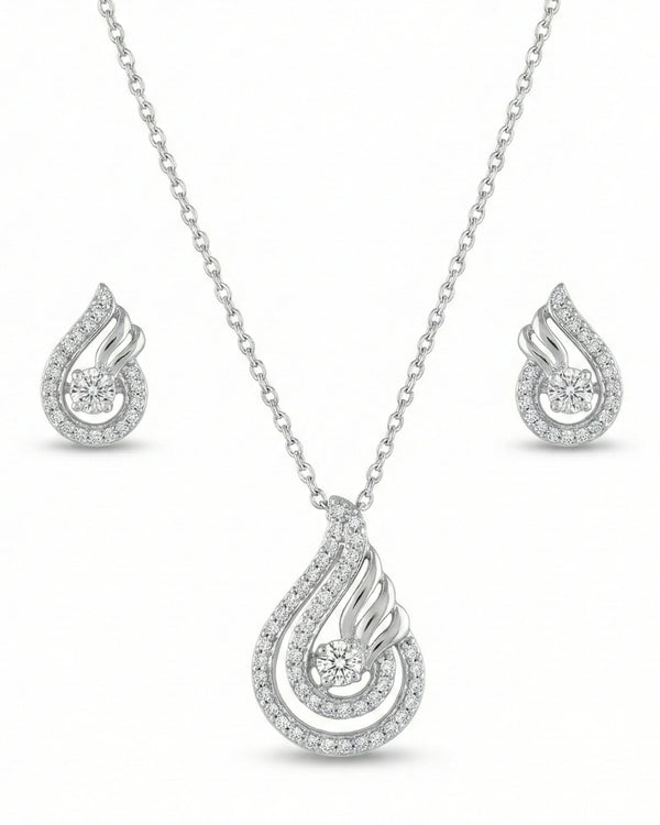Silvonar 925 Sterling Silver Jewelry Set – [Celestial Teardrop & Swirling Halo Design]