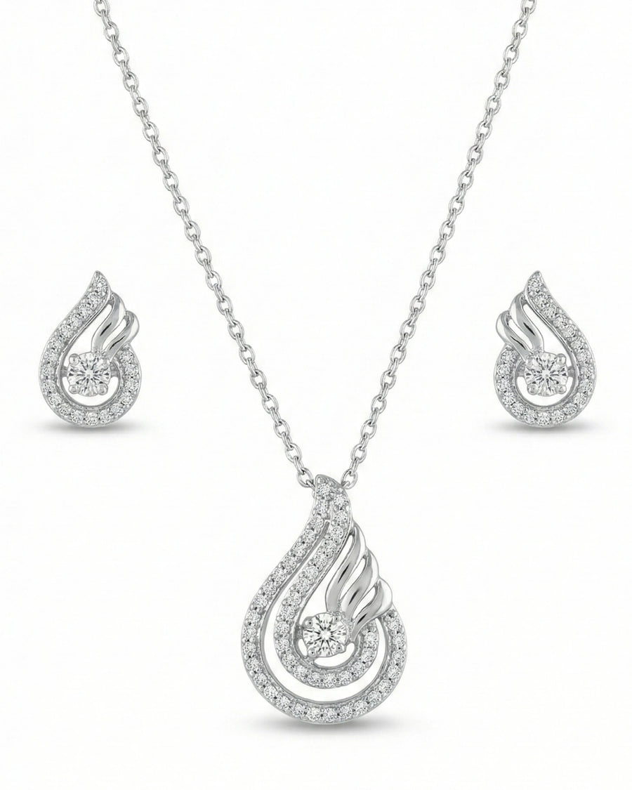 Silvonar 925 Sterling Silver Jewelry Set – [Celestial Teardrop & Swirling Halo Design]