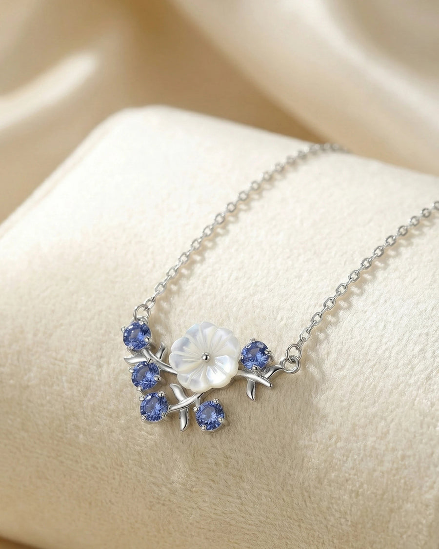 Blooming Pearl & Tanzanite Azure Necklace – 925 Sterling Silver