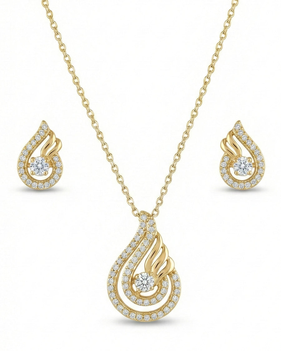 Silvonar 925 Sterling Silver Jewelry Set – [Celestial Teardrop & Swirling Halo Design]