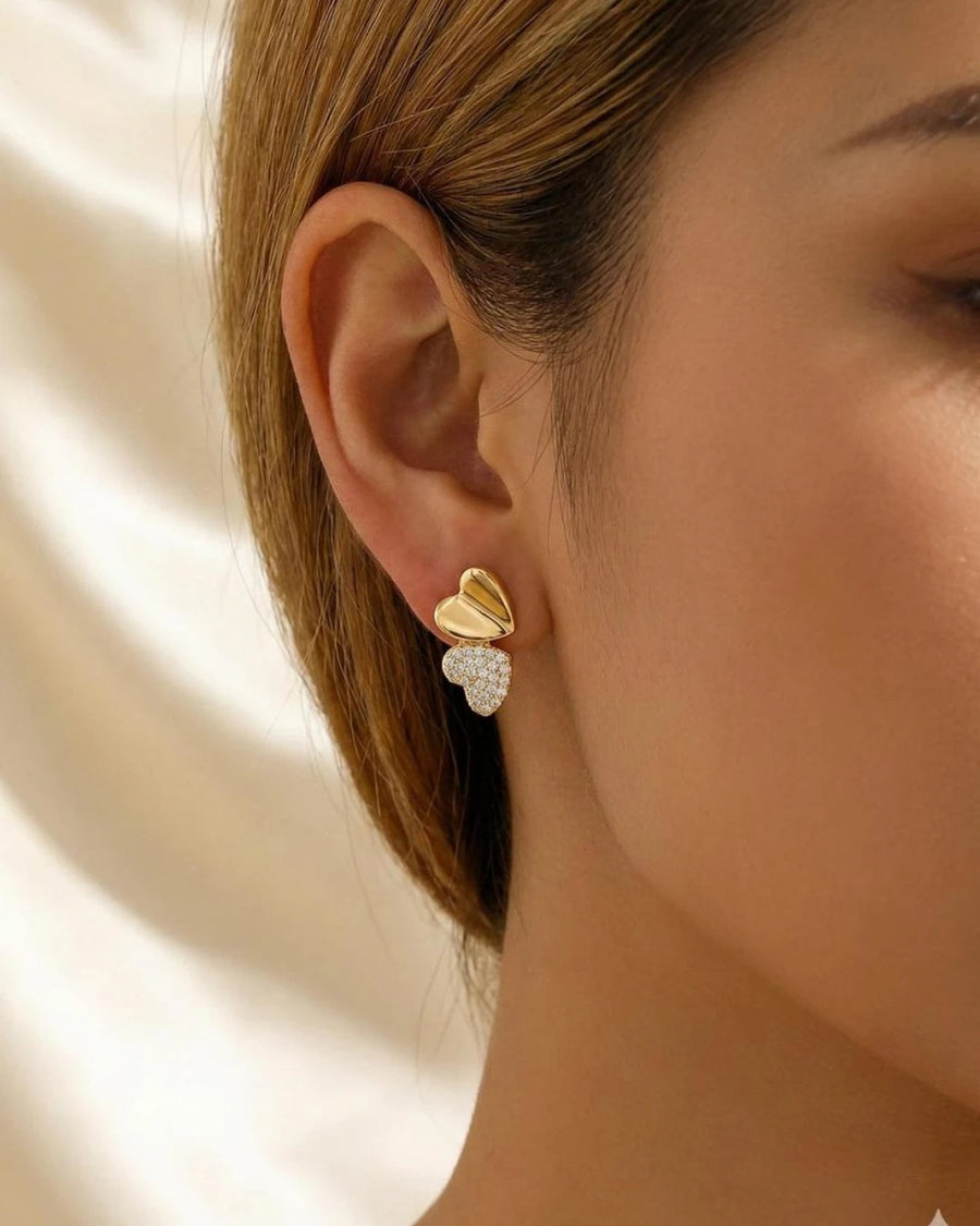 Sweetheart Duo Pave Stud Earrings – 925 Sterling Silver