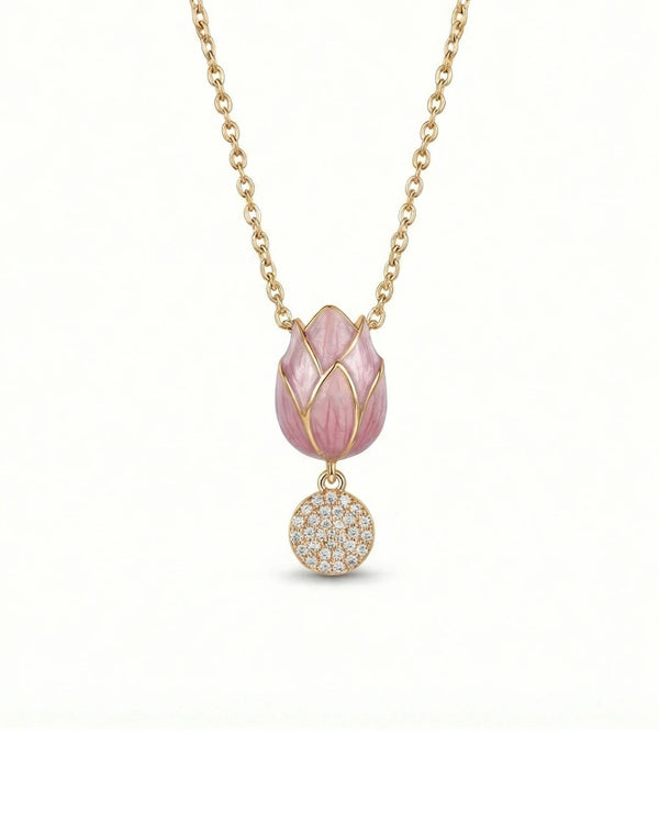 Graceful Tulip Bloom Enamel Necklace – 925 Sterling Silver
