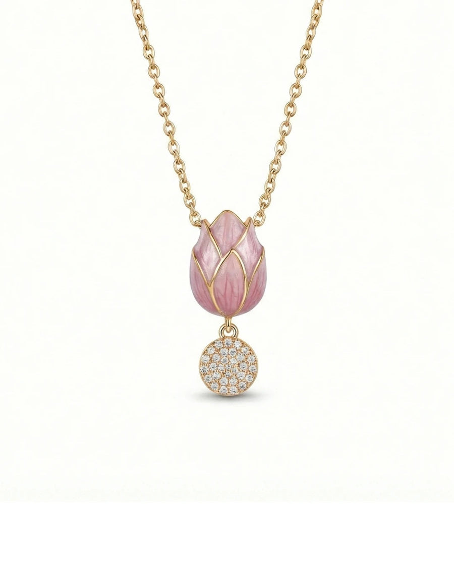 Graceful Tulip Bloom Enamel Necklace – 925 Sterling Silver