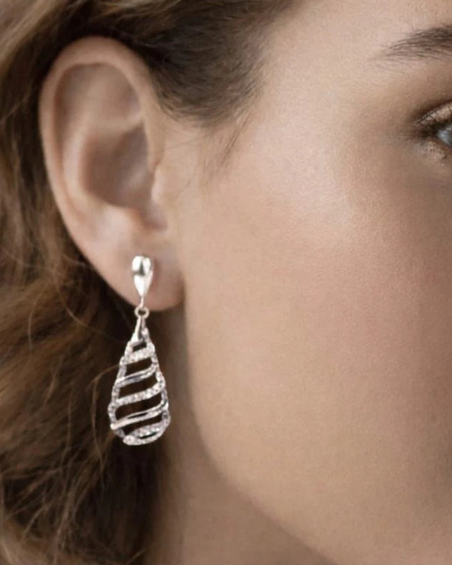 Celestial Swirl Drop Earrings – 925 Sterling Silver Cubic Zirconia Dangle Earrings for Women