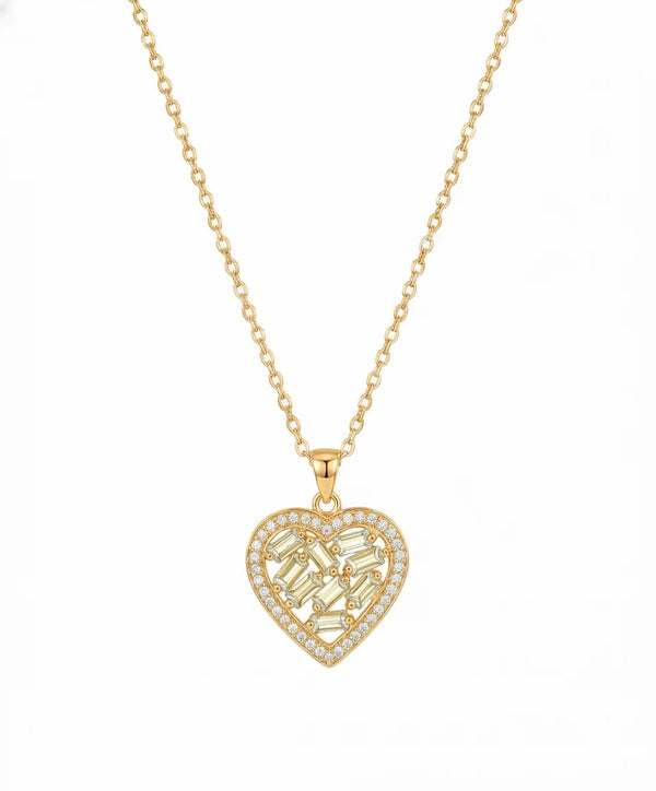 Golden Radiance Heart Mosaic Necklace – 925 Sterling Silver