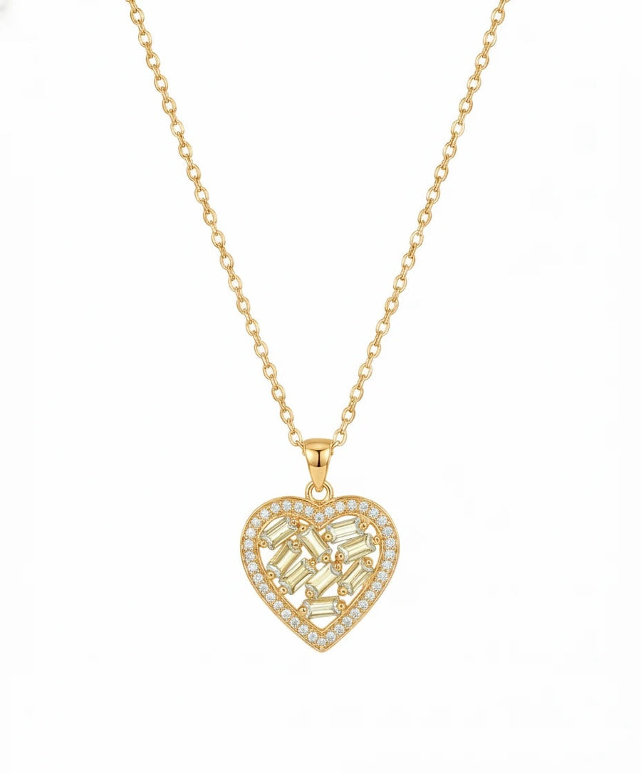 Golden Radiance Heart Mosaic Necklace – 925 Sterling Silver