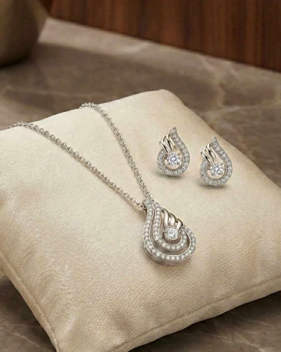 Silvonar 925 Sterling Silver Jewelry Set – [Celestial Teardrop & Swirling Halo Design]