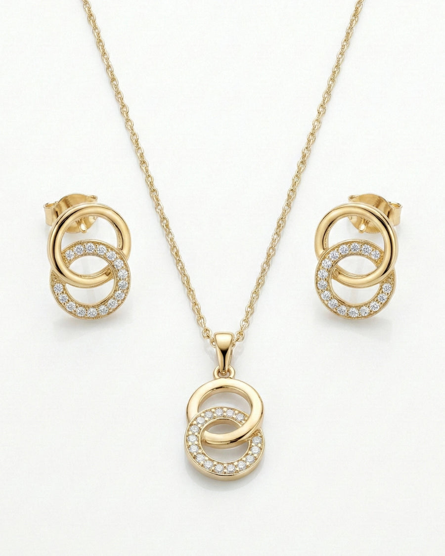 Silvonar 925 Sterling Silver Jewelry Set – [Interlocking Eternal Circles Design]