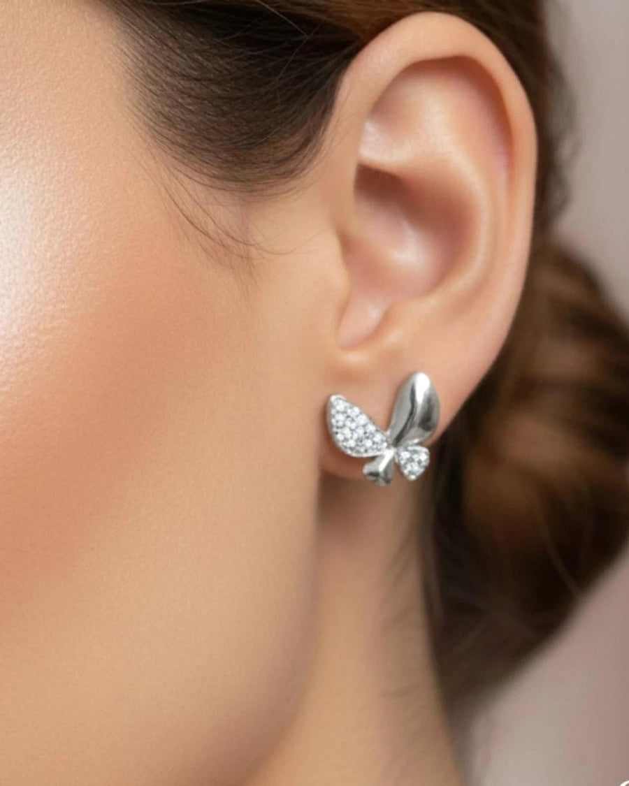 Whimsical Butterfly Pavé Stud Earrings – 925 Sterling Silver