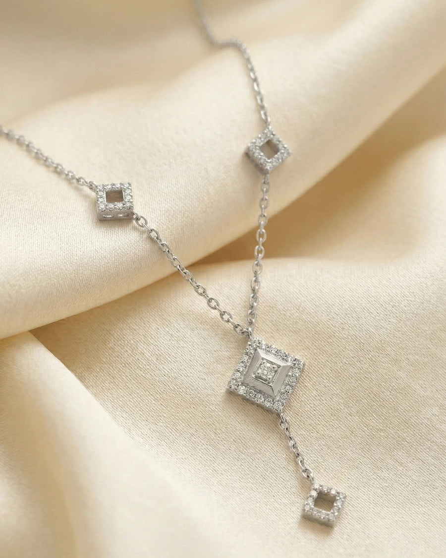 Imperial Geometric Diamond-Drop Necklace – 925 Sterling Silver