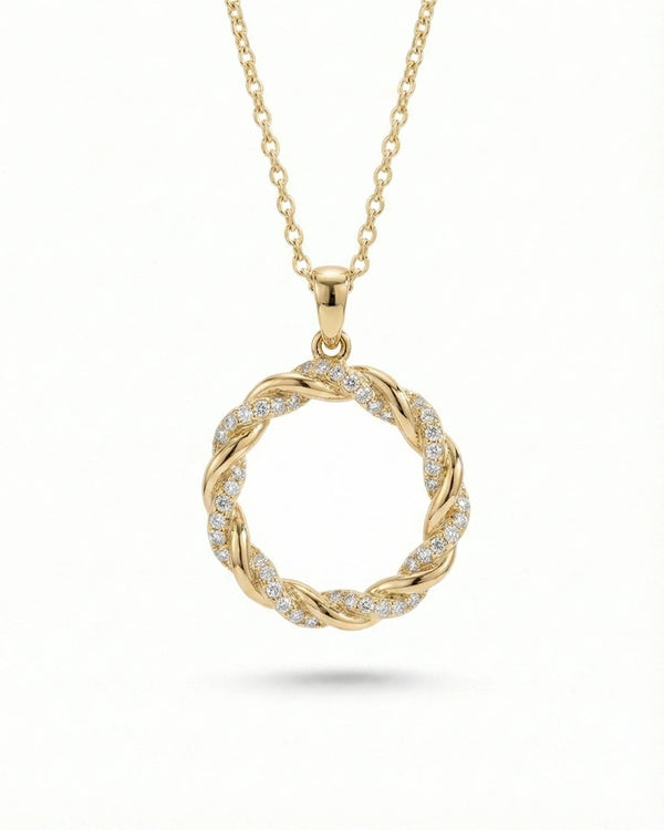 Entwined Halo Pavé Circle Necklace – 925 Sterling Silver