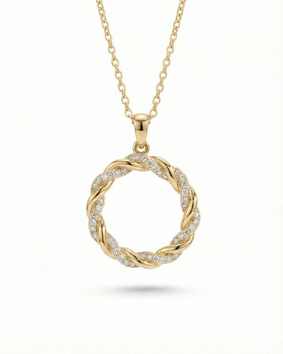 Entwined Halo Pavé Circle Necklace – 925 Sterling Silver