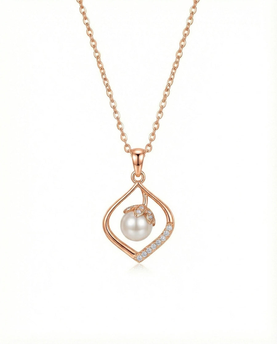 Radiant Teardrop Pearl & Bud Necklace – 925 Sterling Silver