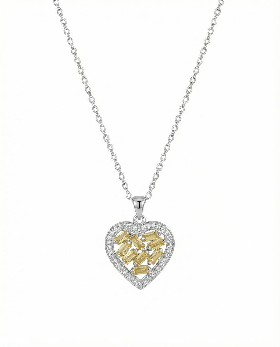Golden Radiance Heart Mosaic Necklace – 925 Sterling Silver