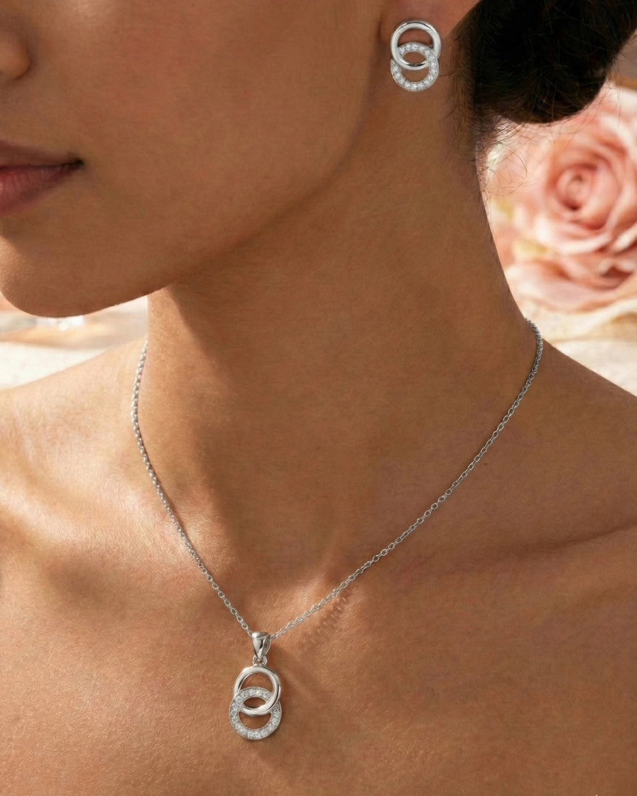 Silvonar 925 Sterling Silver Jewelry Set – [Interlocking Eternal Circles Design]
