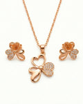 Silvonar 925 Sterling Silver Jewelry Set – [Golden Trinity Clover & Heart Design]