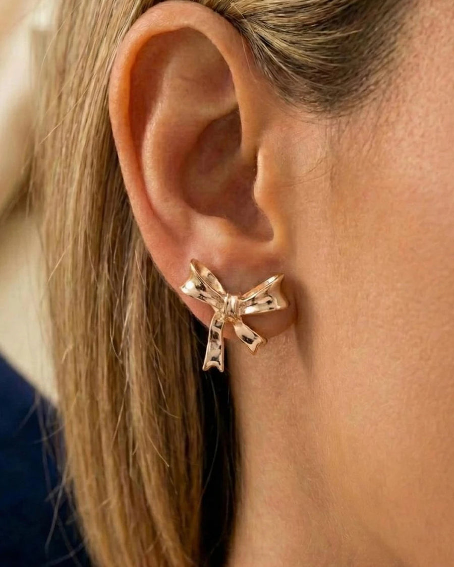 Polished Ribbon Bow Stud Earrings – 925 Sterling Silver