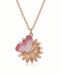 Pink Meadow Butterfly & Daisy Pendant – 925 Sterling Silver