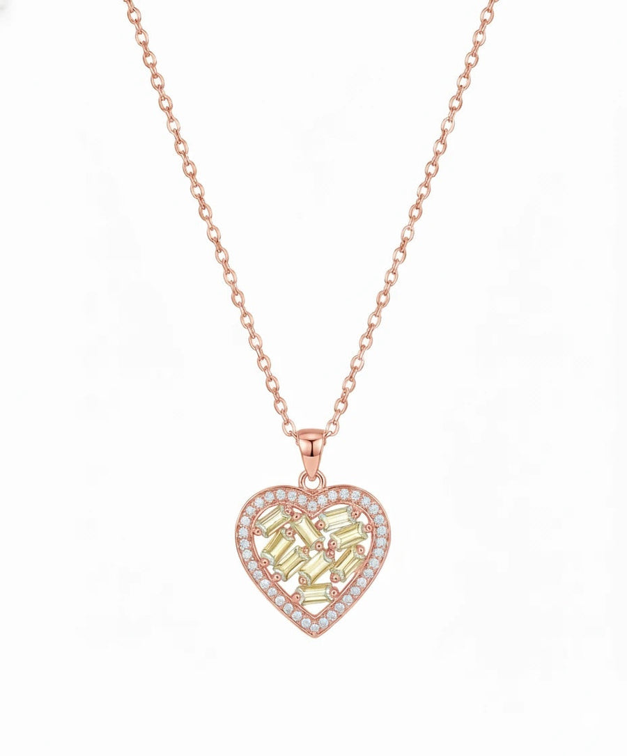 Golden Radiance Heart Mosaic Necklace – 925 Sterling Silver