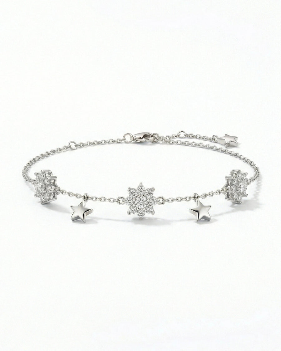 Celestial Star & Blossom Charm Bracelet – 925 Sterling Silver