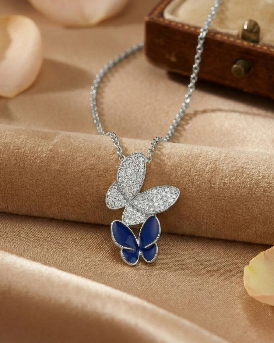 Midnight Butterfly Pavé Drop Necklace – 925 Sterling Silver