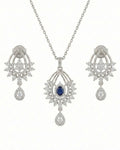 Silvonar 925 Sterling Silver Jewelry Set – [Royal Sapphire & Chandelier Halo Design]