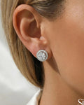 Brilliant Halo Solitaire Stud Earrings – 925 Sterling Silver