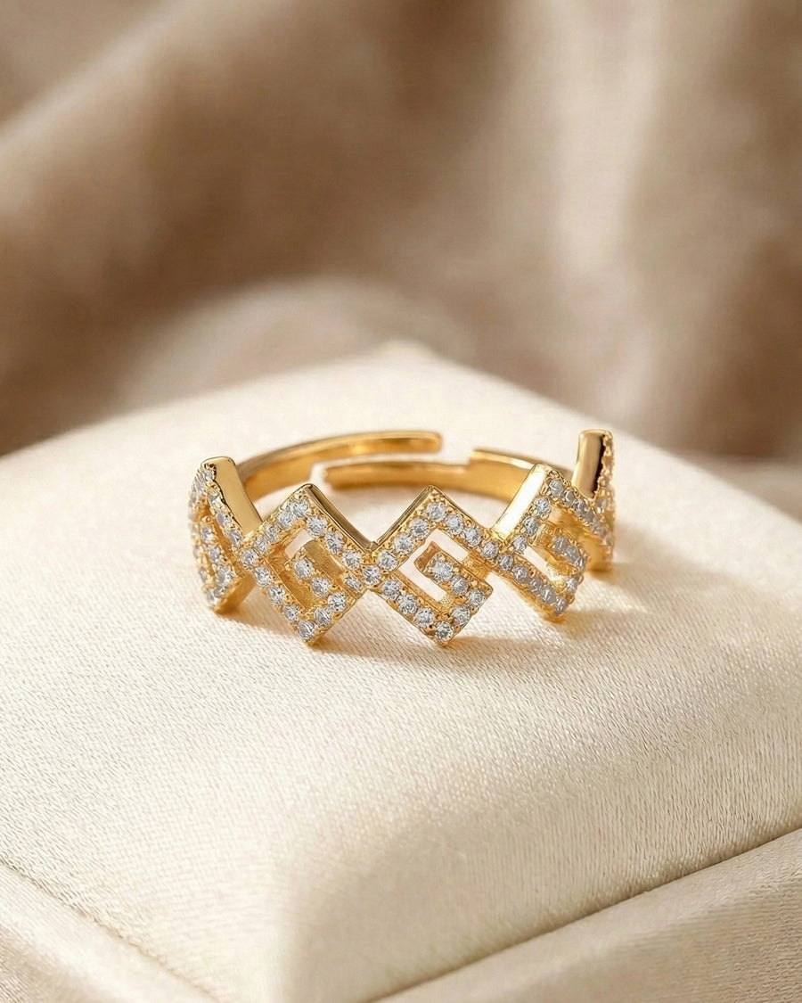 Geometric Zig-Zag Pavé Adjustable Band – 925 Sterling Silver