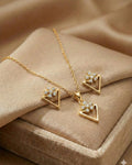 Silvonar 925 Sterling Silver Geometric Triangle & Floral Crystal Jewelry Set – Necklace and Earrings